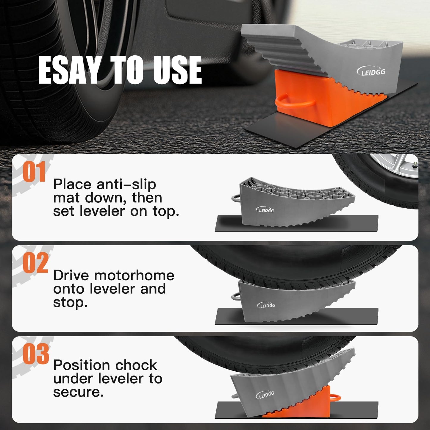 LEIDGG RV Leveling Blocks with Handles, 35000 LBS Load Capacity, Adjustable 0.5" to 4.7" Heavy Duty PP Camper Leveler for Travel Trailer, RV, Truck with Level & Carry Bag