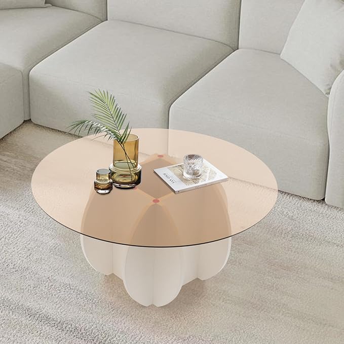 Round Glass Coffee Table for Living Room