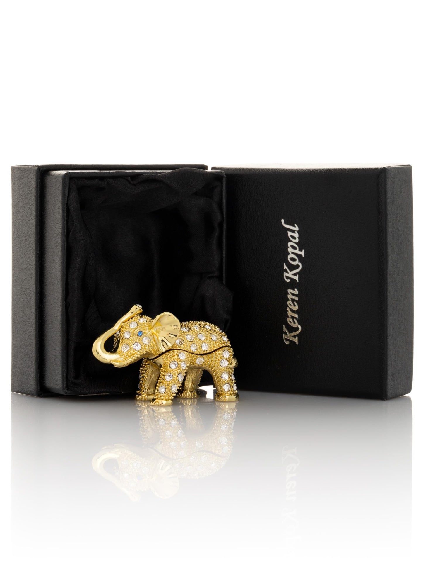 Keren Kopal Miniature Golden Elephant Trinket Box Faberge Style Animal Figurine Collectible for Collectors, Decorators, Enthusiasts Original Gift Idea