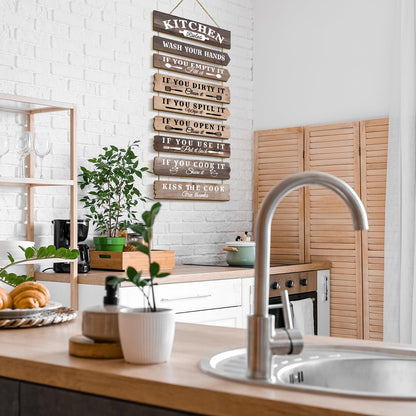 PEKCARGO Kitchen Wall Decor Funny Kitchen Signs Kitchen Rules Pictures Wall Art Decor Rustic Farmhouse Western Kitchen Decor Wooden Sign (Brown)