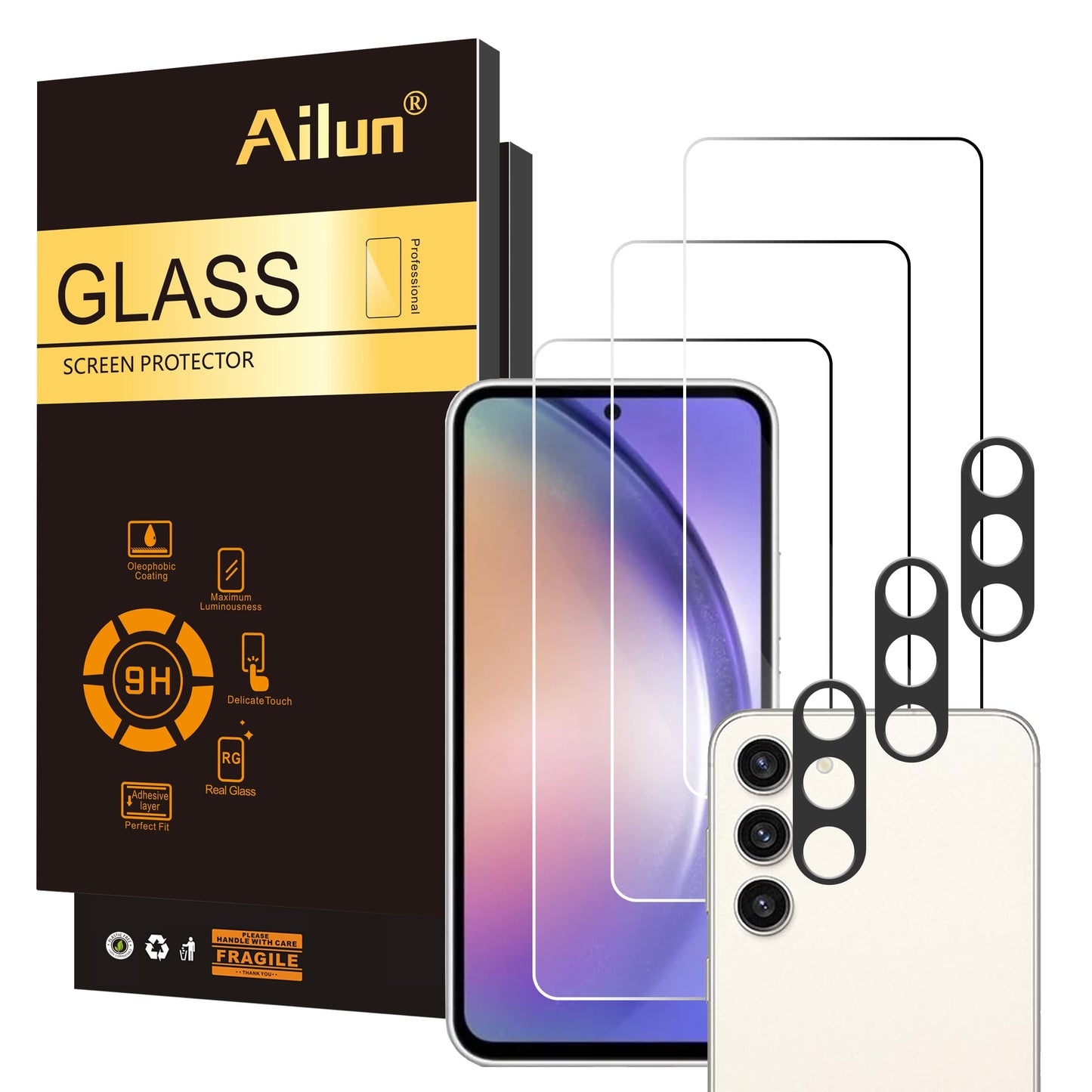 Ailun Screen Protector for Galaxy S22+/S22 Plus 5G 6.6 Inch Display 3Pack + 3Pack Camera Lens Tempered Glass Fingerprint Unlock 0.25mm Clear Anti-Scratch Case Friendly [Not For S22 Ultra]