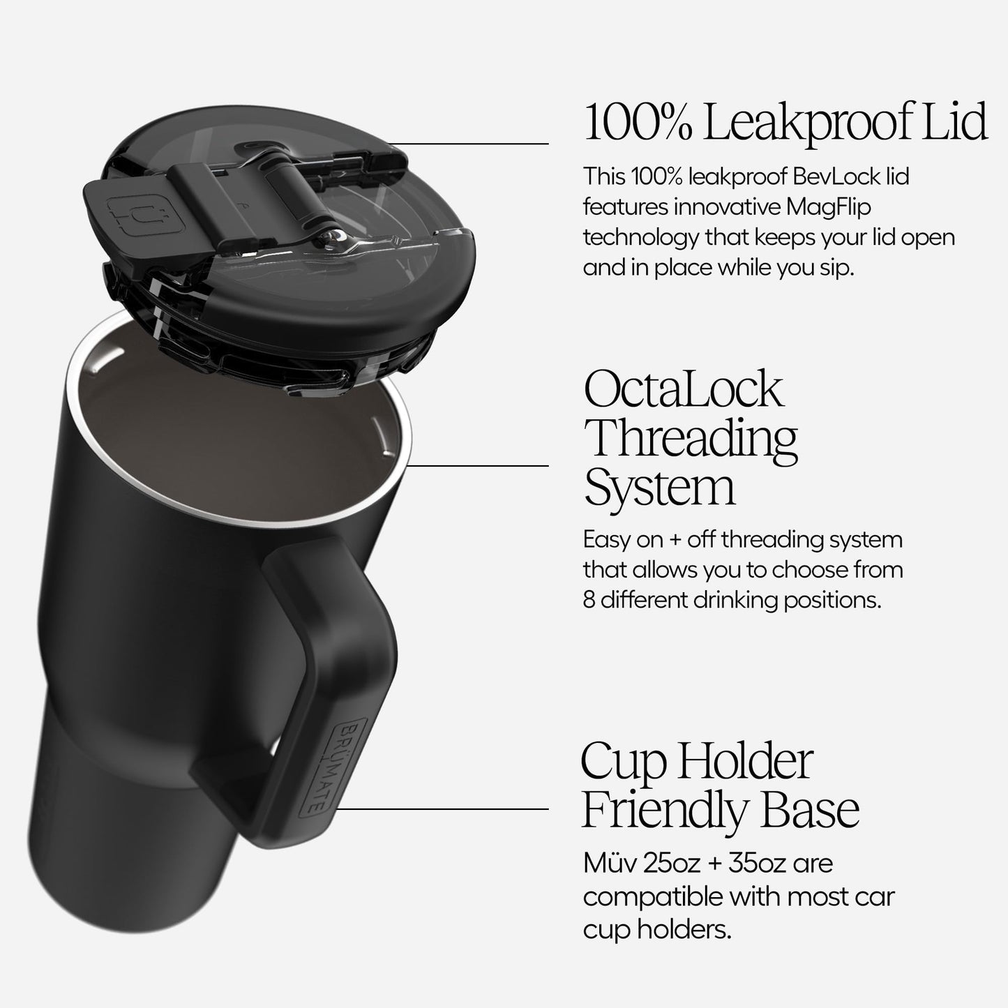 BrüMate Müv - 25oz 100% Leak Proof Insulated Coffee Mug with Handle & Lid - Stainless Steel Coffee Travel Mug - Double Walled Coffee Cup (Matte Black)