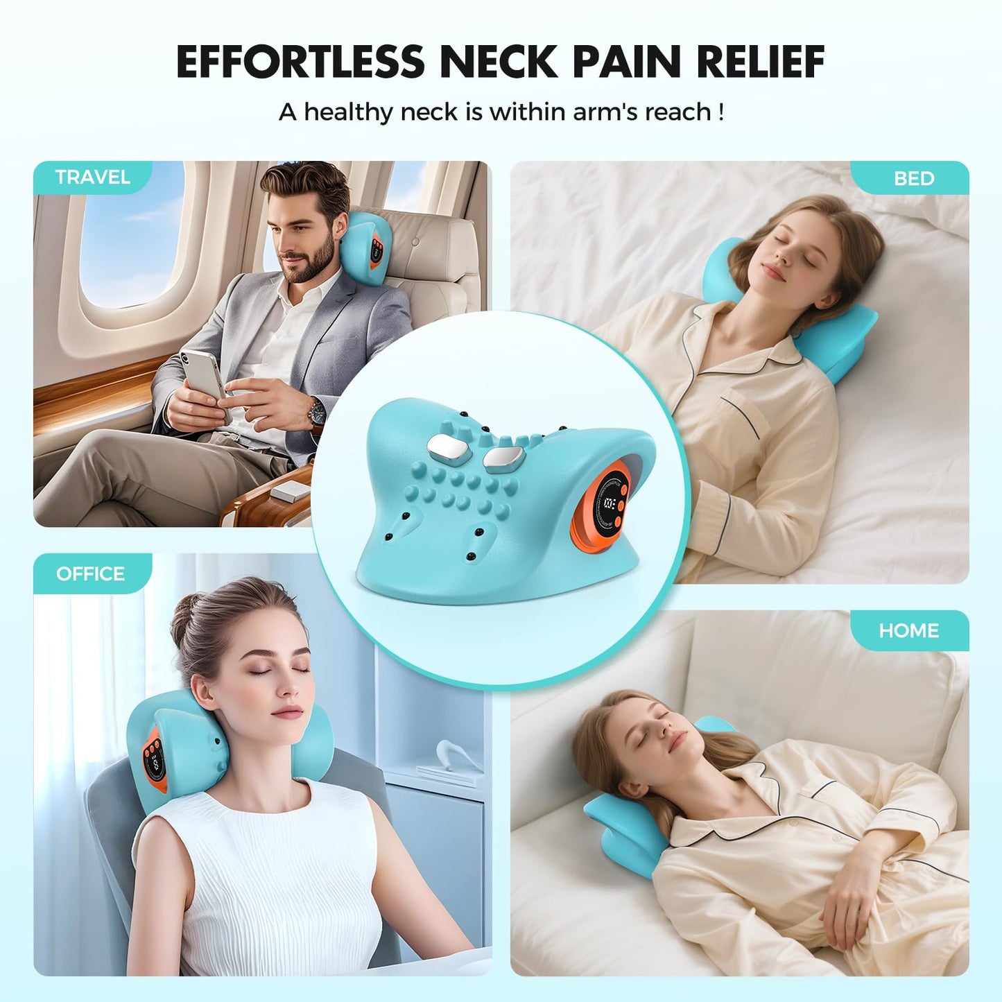 Smedz 2025 Rechargeable Portable Neck Massager Pillow3-in-1 Shiatsu Neck & Back Massager with Remote Control - Heat/Vibration/Deep Tissue Modes, Portable for Car/Office/Home, USB-C Rechargeable