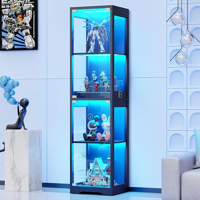 BROTTAR Glass Display Cabinet, 4-Tier Curio Cabinets