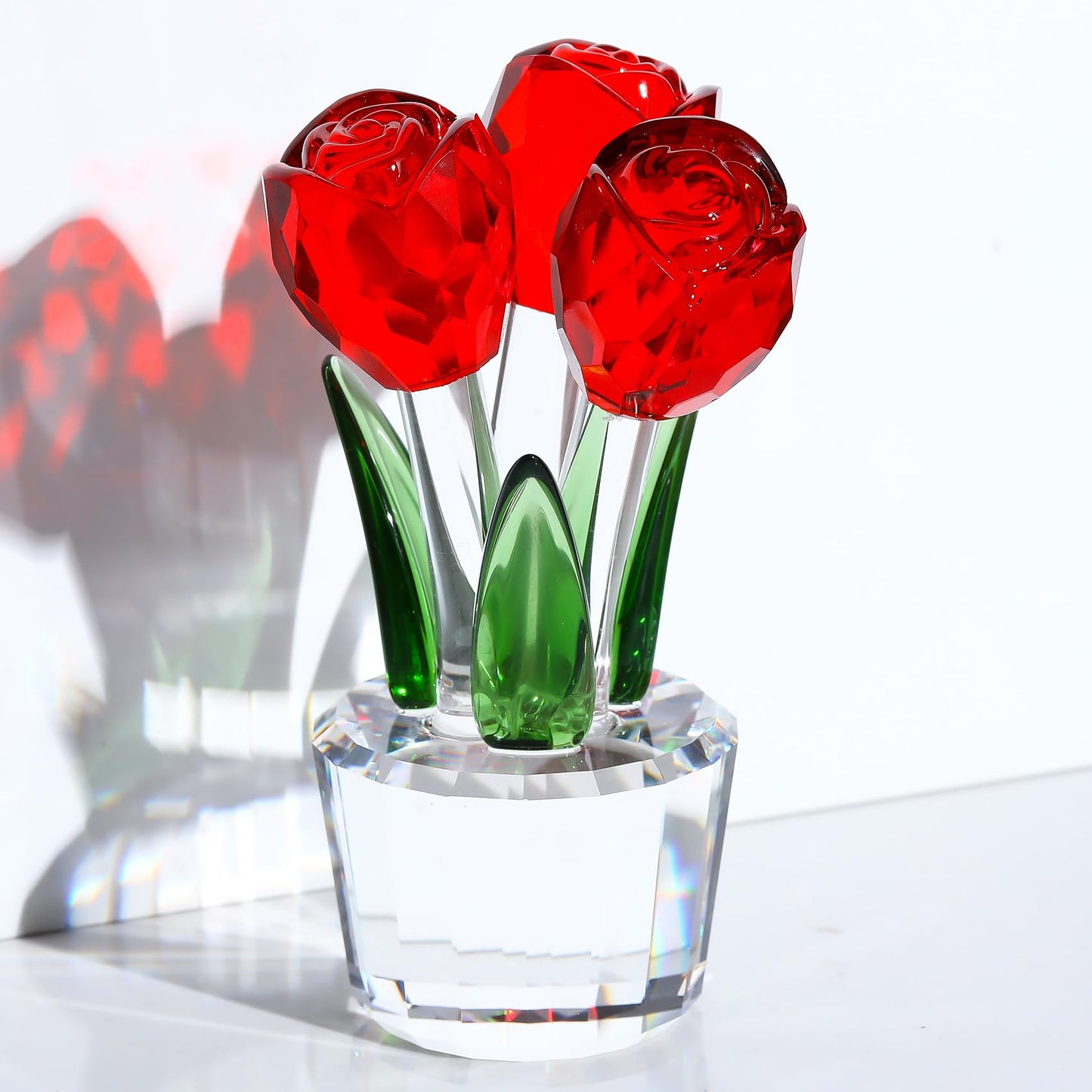 Ornalrist Handmade Crystal Rose Flower Figurines Red Glass Rose Gifts for Women Her Wife Girlfriend Mom on Valentine's Day Anniversary Mother's Day Birthday Wedding Home Decor