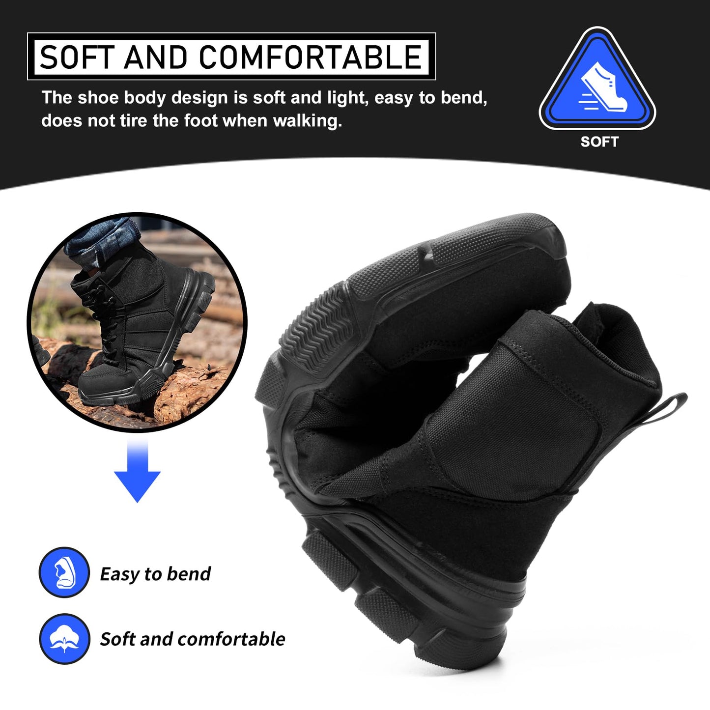 Safety Boots Lightweight Steel Toe Boots Men Women Comfortable Work Boots Shoes Black 10 UK 44 EU 270
