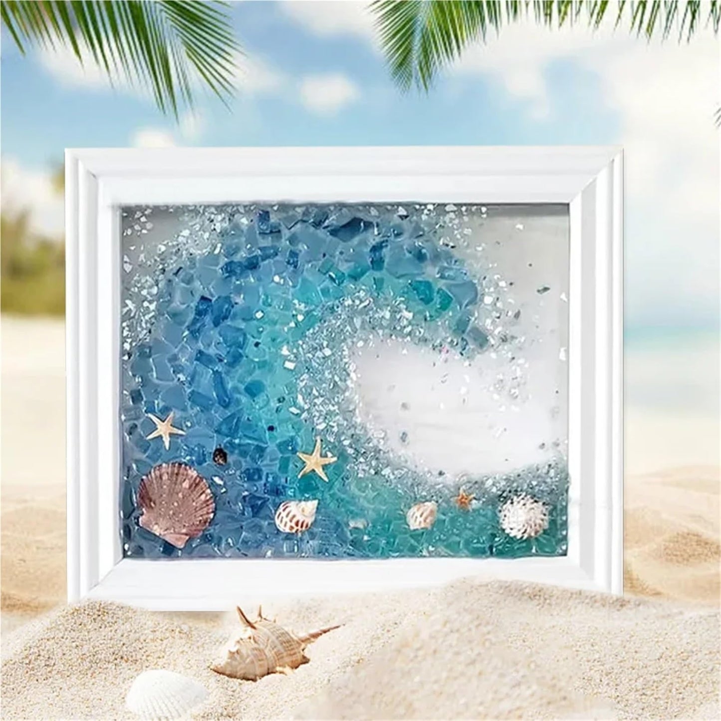 Sea Glass Art Kit, DIY Mosaic Arts and Craft Kits Ocean Painting Kit,DIY Resin Beach Art Kit, Resin Beach Art Kit for Home Decoration, Resin Sea Glass Art Kit(Palm Tree)
