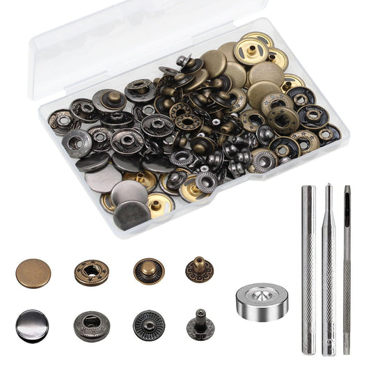 24 Sets Heavy Duty Leather Snap Fasteners Kit, BetterJonny 15mm Metal Snap Buttons Press Studs Leather Rivets Snaps with 4 Setter Tools for Clothes Bracelet Jackets Jeans, 2 Color