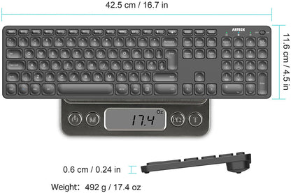 Arteck 2.4G Wireless Keyboard Ultra Slim Full Size Keyboard with Numeric Keypad and Media Hotkey for Computer/Desktop/PC/Laptop/Surface/Smart TV and Windows 10/8/ 7 Built-in Rechargeable Battery