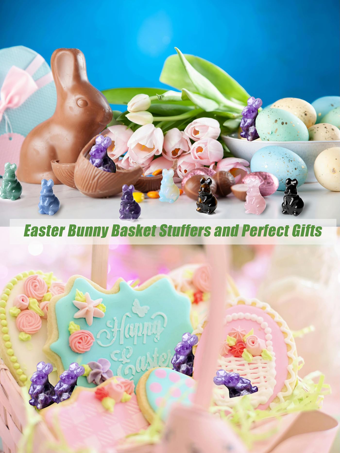 DUQGUHO 2'' Easter Amethyst Bunny Decor Spring Gifts for Women Crystals Rabbit Statue Pocket Polished Handicraft Tiny Figurines for Cute Ornament Gifts 1PC