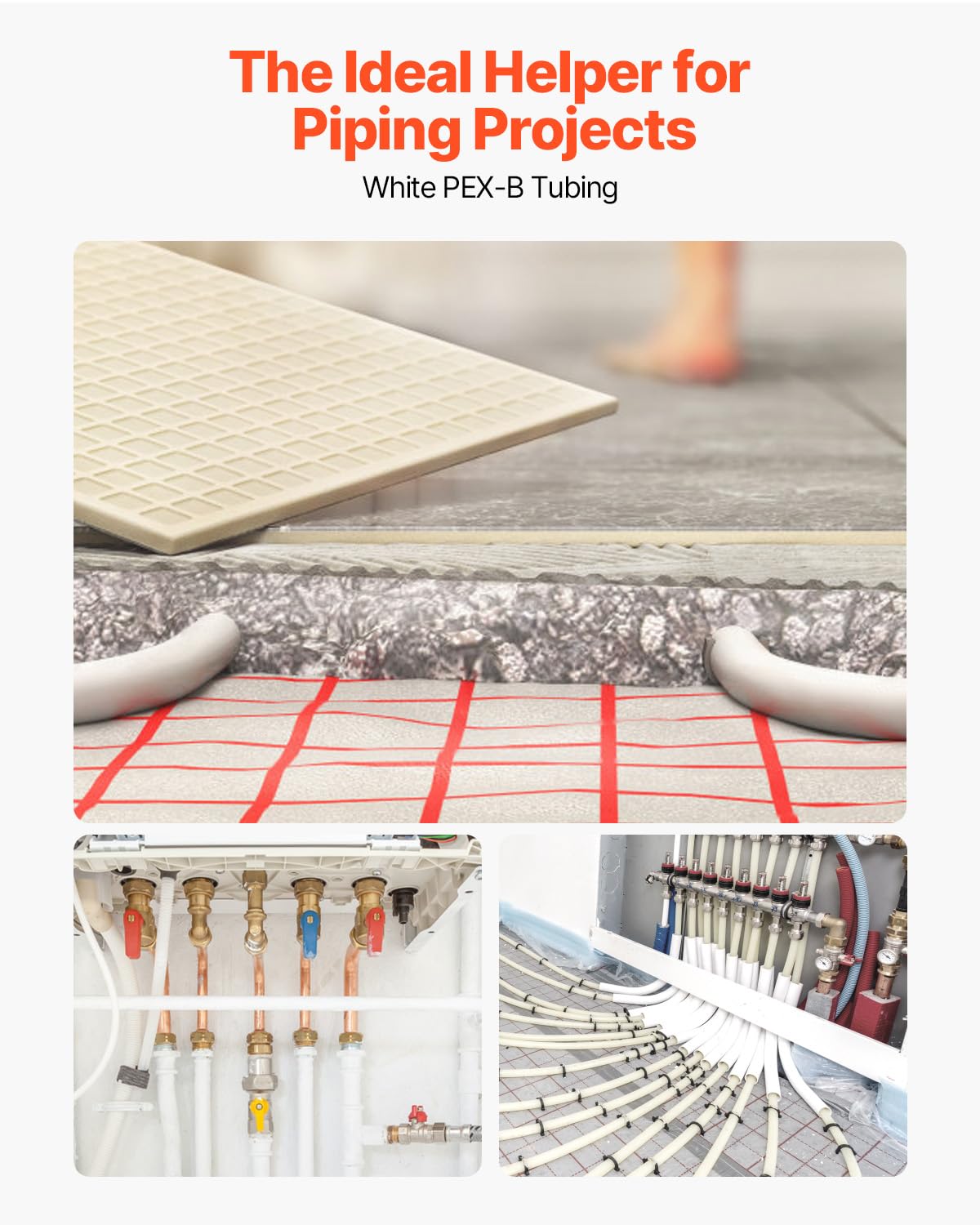 VEVOR PEX Pipe, 1 Inch x 500 FT Tubing, Non Oxygen Barrier White B Pipe, Flexible Water Line for RV Sewer Hose, Plumbing, Radiant Heating