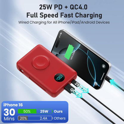 Magnetic Portable Charger for iPhone with Built-in Cables, 6-in-1 10800mAh Power Bank with iWatch Charger & LCD Display,25W PD Fast Charging Battery Pack for Magsafe,iPhone 16/15/14/13/12,Apple Watch