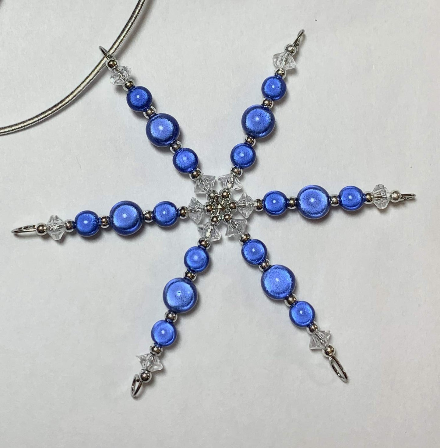 Beaded Snowflake Christmas Ornament Pewter Anchor Charm Blue Miracle Beads