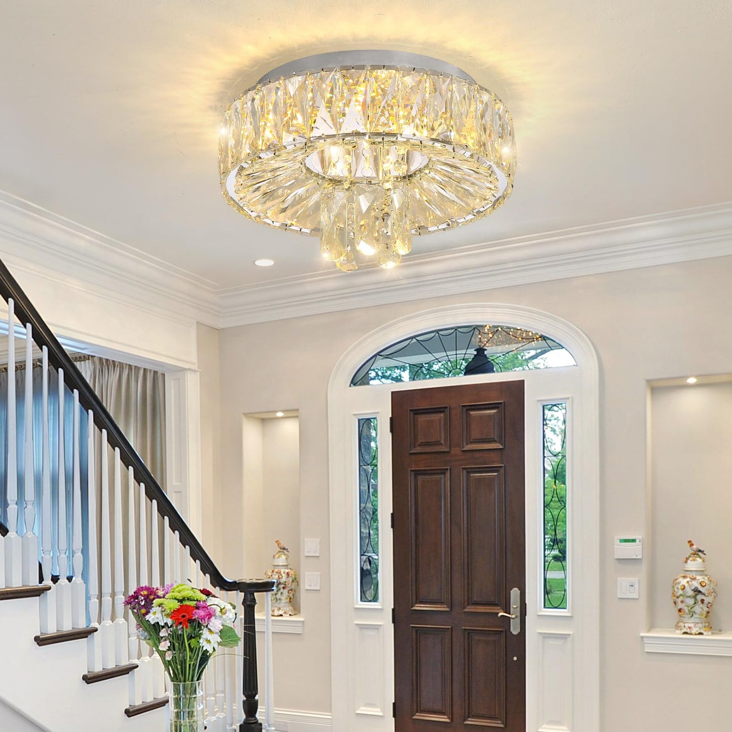 dolria Mini Chandelier Modern Crystal Chandeliers for Hallway Light Fixture LED Flush Mount Ceiling Light Dimmable Lamp for Dining Room Living Room Bedroom