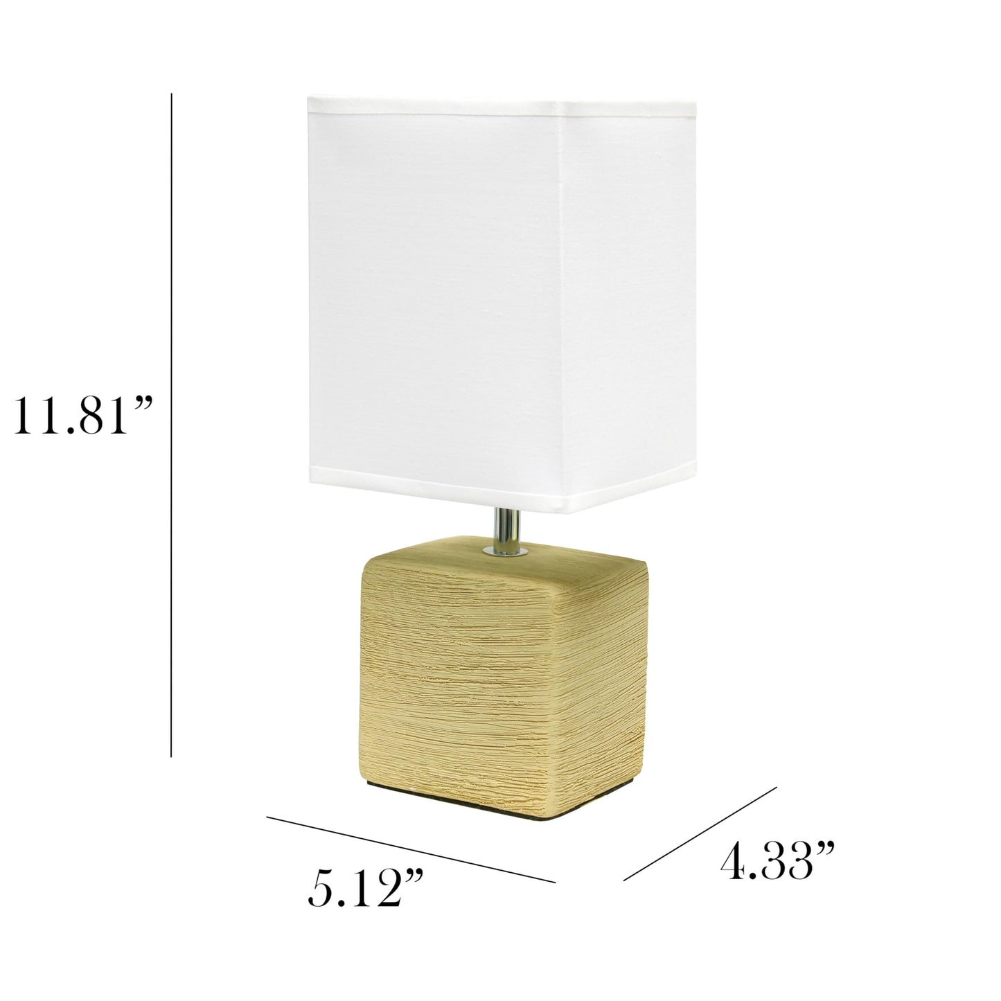 Simple Designs LT1218-BGE 11.81" Mini Cube Faux Stone Ceramic Table Lamp, for Living Room, Bedroom, Office, Beige with White Shade