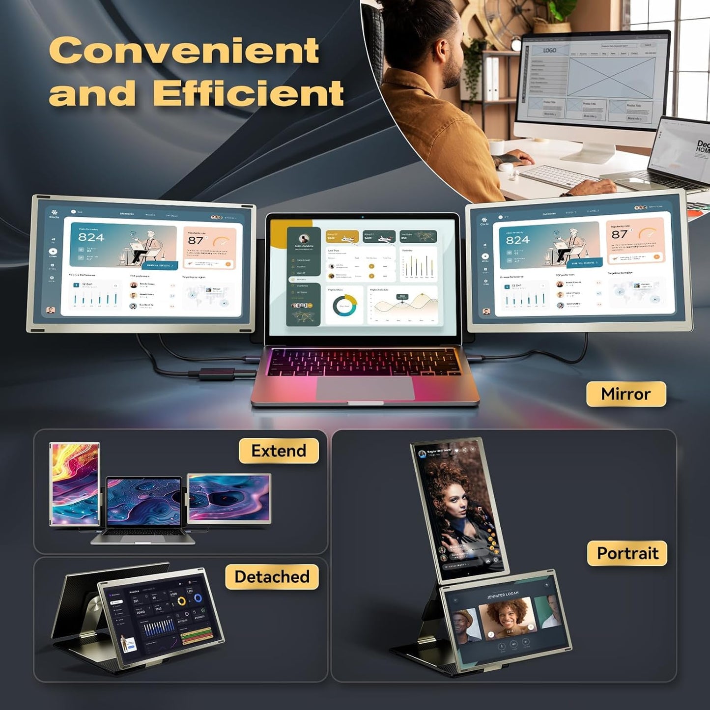 Teamgee S1 Dual Laptop Screen Extender — 14” FHD IPS Portable Monitor for 13–17” Laptops, USB-C/HDMI Plug & Play, Compatible with Windows, macOS & Android, Perfect for Hybrid Work & Travel