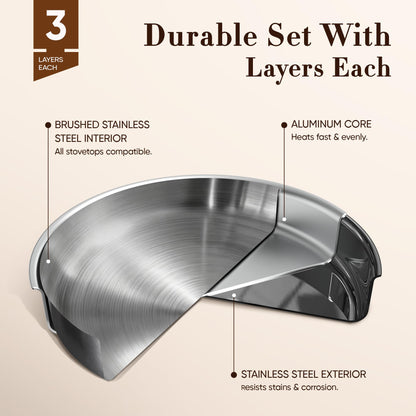 CAROTE 19pcs Stainless Steel Cookware Set with Detachable Handle, Pots and Pans Set, Induction Kitchen Cooking Sets, RV/Camping Cookware, Removable Handle, Oven Safe, Woodgrain, Mothers Day Gifts