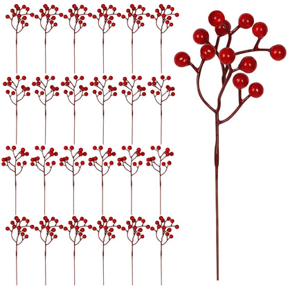 Vipay 24 PCS Christmas Tree Decorations, 7.08 in Red Berry Stem, Artificial Berry Picks Floral Pick for Wreath, Burgundy Holly Berries Branches Christmas Decor for Flowers DIY Garland