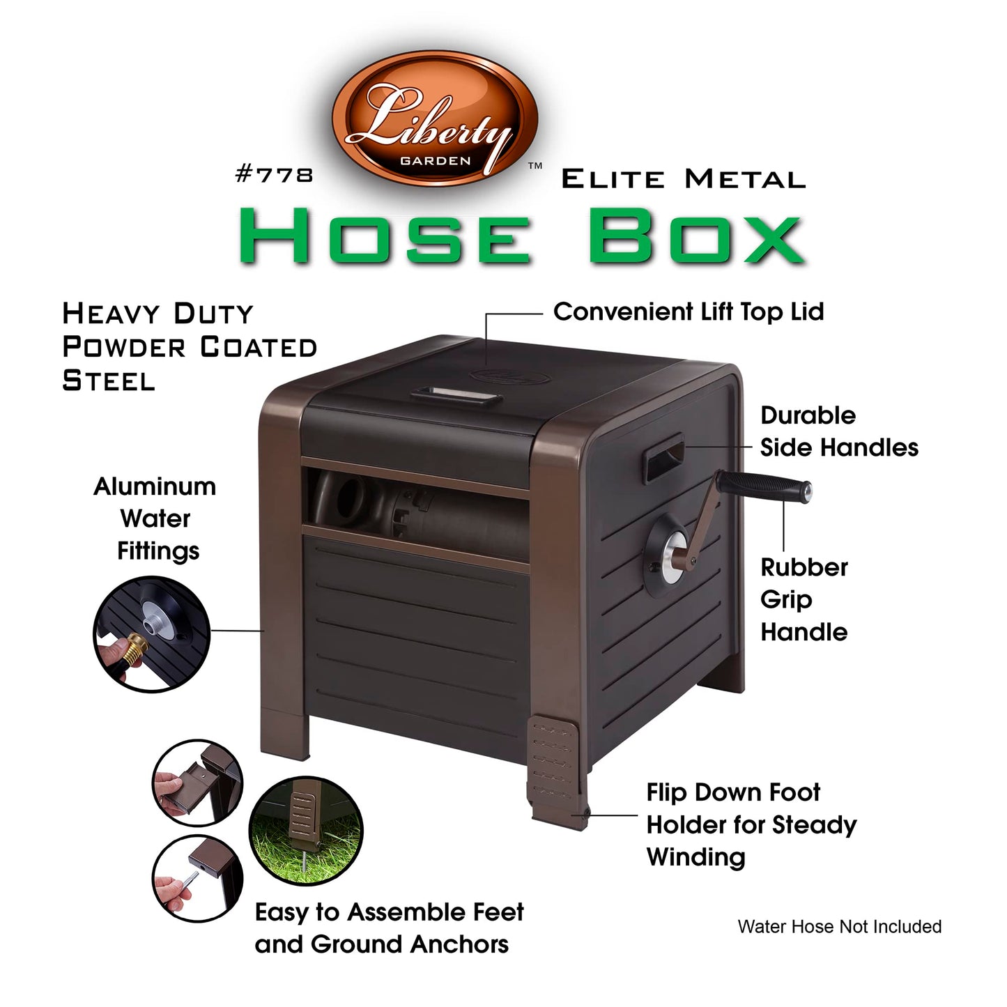 Liberty Garden 778 200' Hose Storage Box, Bronze, 23 x 16.9 x 18.15 inches