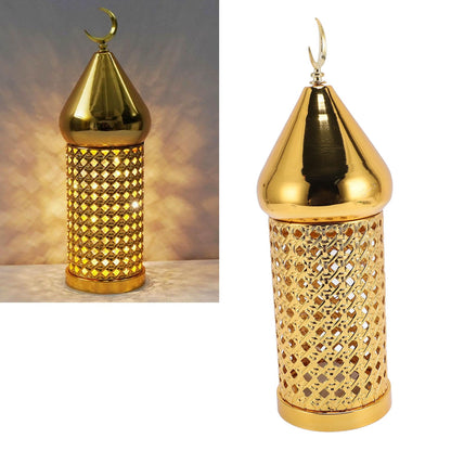Omquot Retro Handmade Golden Metal Wind Lamp Lantern for Wedding Party Decorations, Aromatic Candle Holder for Romantic Ambience, Iron Material (M)