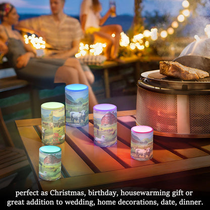 GOODOLD Flameless Candles with Remote Control and Timer, Farm Animals Pattern Flickering Candles Battery Operated LED Pillar Candles, Warm Light for Home Decor, Set of 2 (D 3" x H 4" 5")