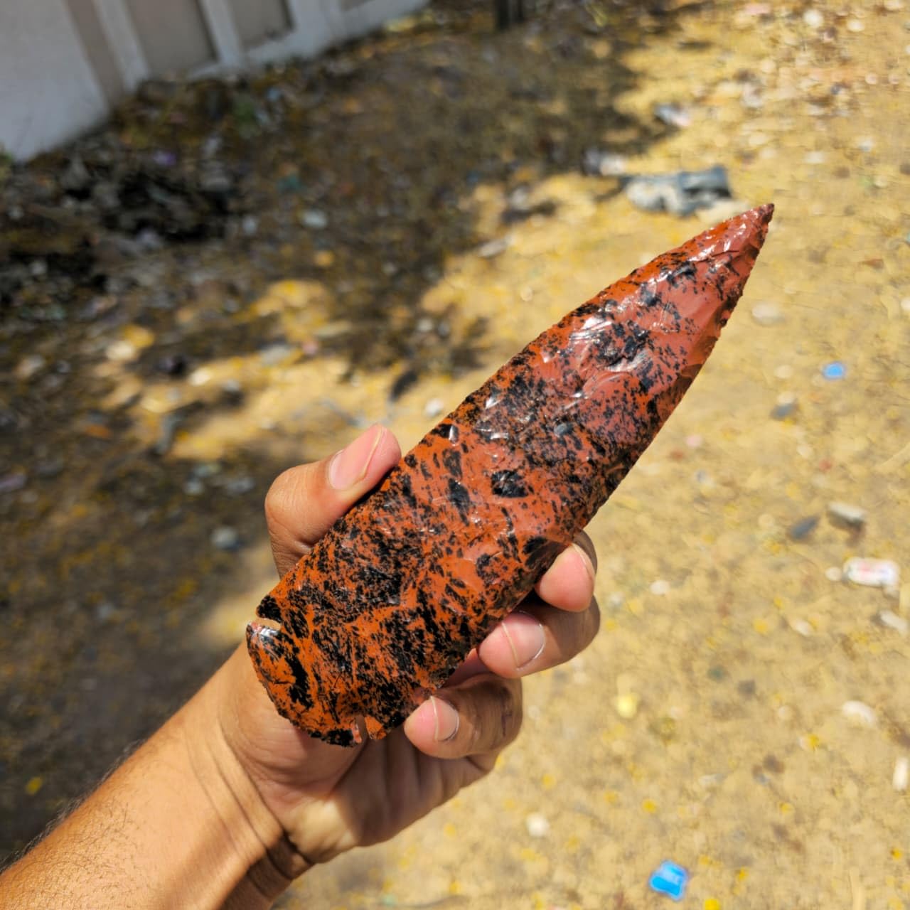 6 Inch Mahogany Obsidian Arrowhead - Large Hand Carved Volcanic Glass Stone - Grounding & Protection Crystal for Altar Decor, Meditation, and Healing - Genuine Gemstone Artifact Point