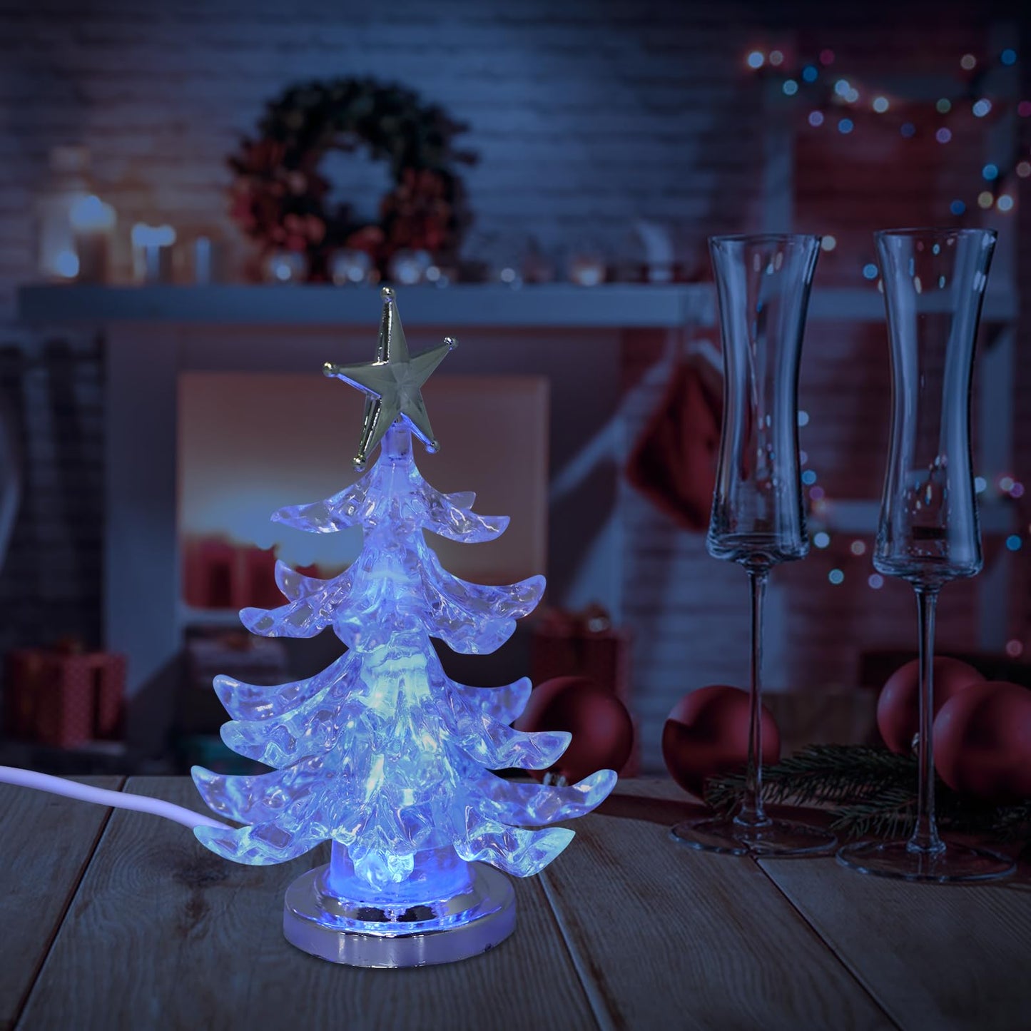 Gatuida 2pcs USB Night Light, RGB Led Glowing Christmas Tree Table Lamp, Acrylic Decorative Bedside Lamp for Home Decor, 4. 33 Inch
