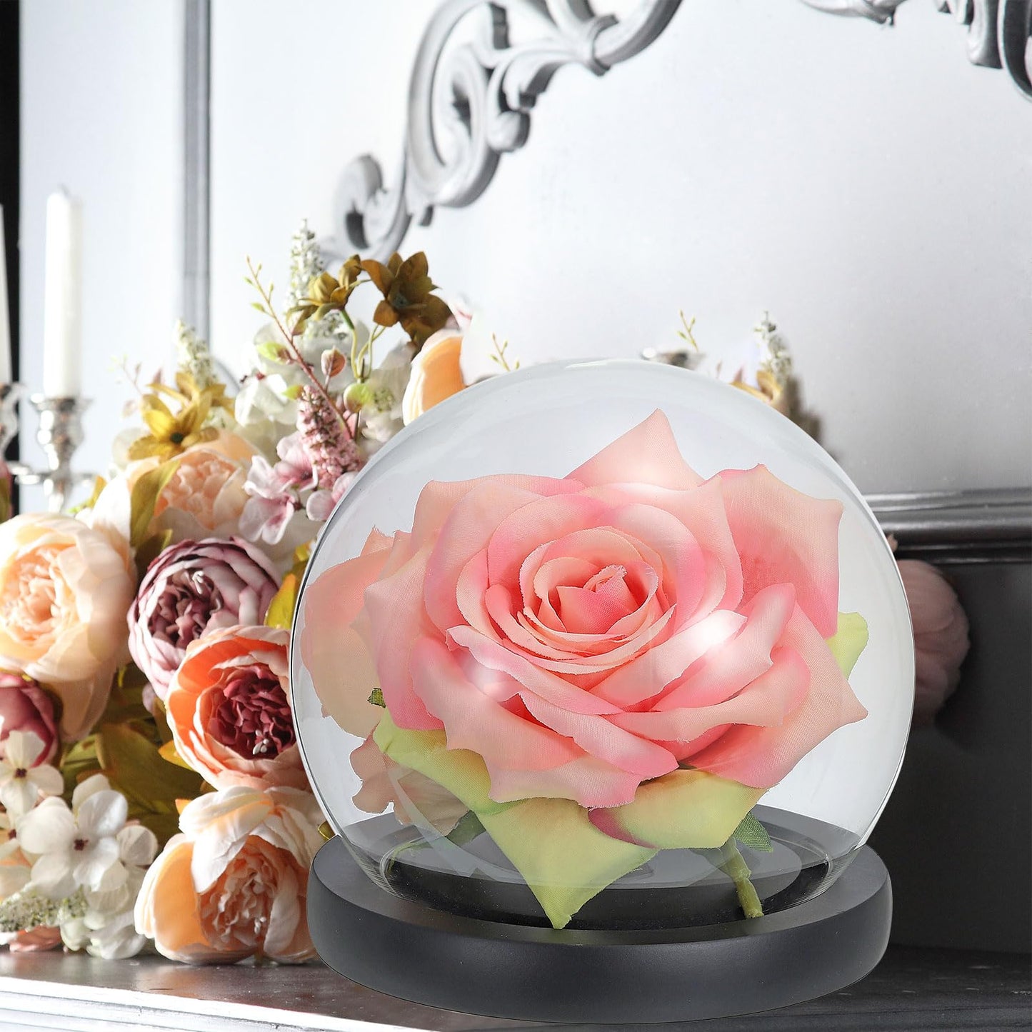 PATIKIL 4.1" Clear Cloche Glass Dome, Glass Bell Jar Globe Display Case Tabletop Centerpiece with Black Wooden Base for Succulents Christmas Decor