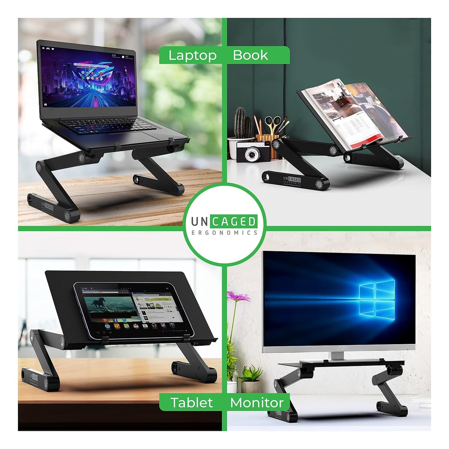 WorkEZ Adjustable Laptop Stand for Desk, Adjustable Height Laptop Stand, Ergonomic Foldable Portable PC Holder, Computer Riser, Home Office Supplies