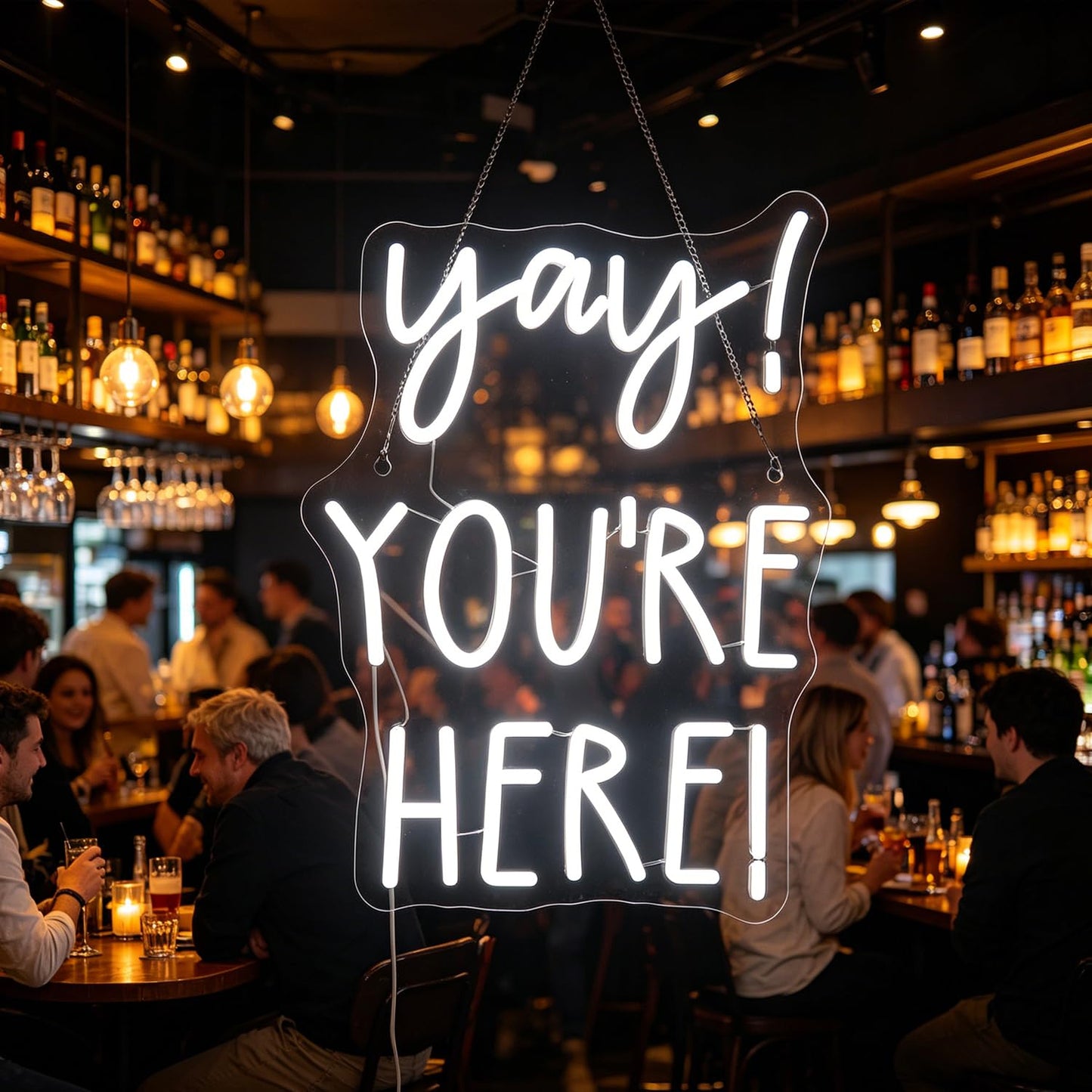 "Yay! You're Here!" Neon Sign, Positive Quotes Decorative Neon Lights for Home Room Classroom Wall Decor, Office Wall Decor Neon Light Sign, Christmas Birthday Gift,Thanksgiving Gift(white)