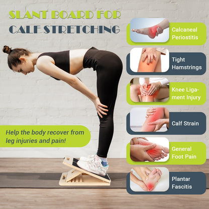 Slant Board for Calf Stretching, Adjustable Portable Wooden Incline Board for Calf Stretcher with Training Poster, 300 Lbs Weight Capacity Physical Therapy Equipment for Leg, Knees, Heel, Ankle