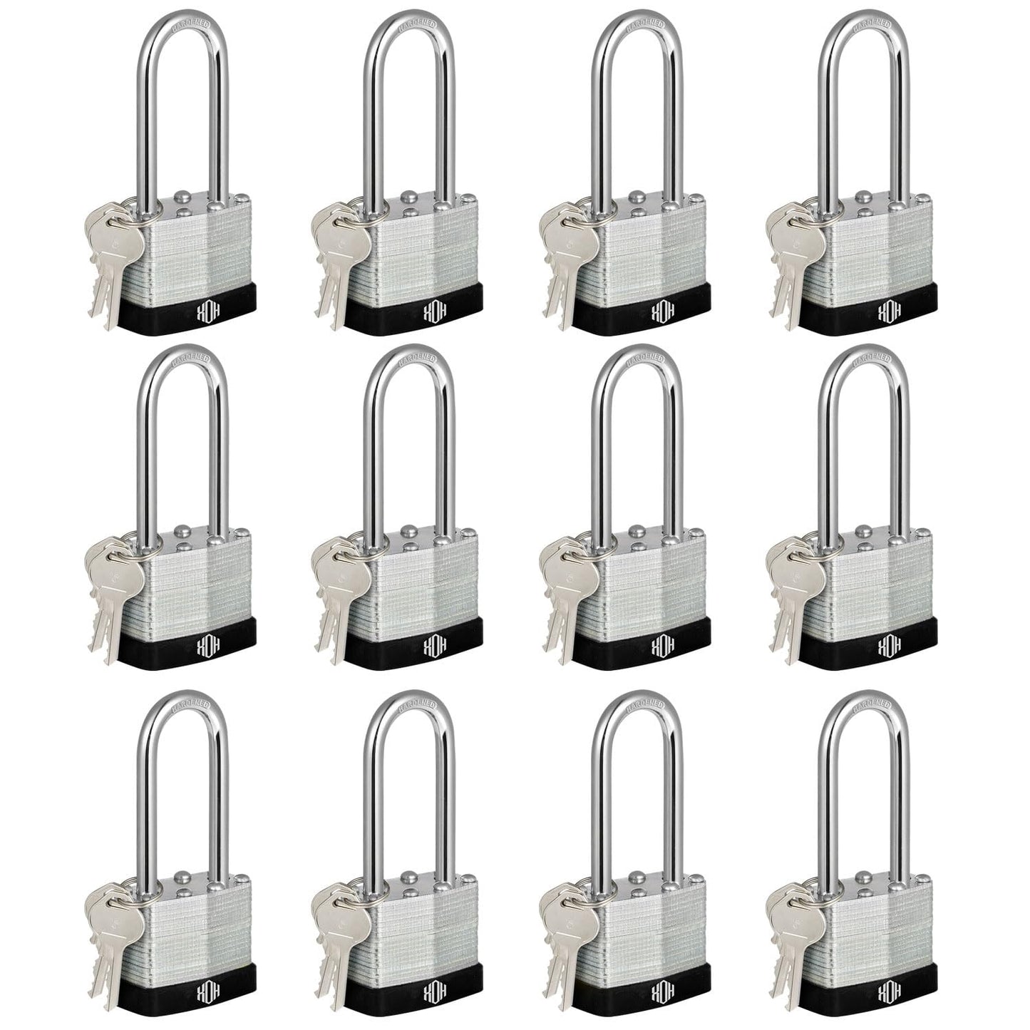 HOX Keyed-Alike Padlocks w/ 2” Long Hardened Shackle, 1-9/16” Wide Body, 12-Pack Shackle Padlock for Hasp Latch, Shed, Fence, Storage Locker, Black