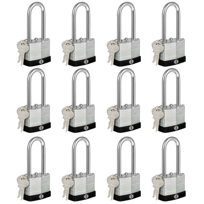 HOX Keyed-Alike Padlocks w/ 2” Long Hardened Shackle, 1-9/16” Wide Body, 12-Pack Shackle Padlock for Hasp Latch, Shed, Fence, Storage Locker, Black