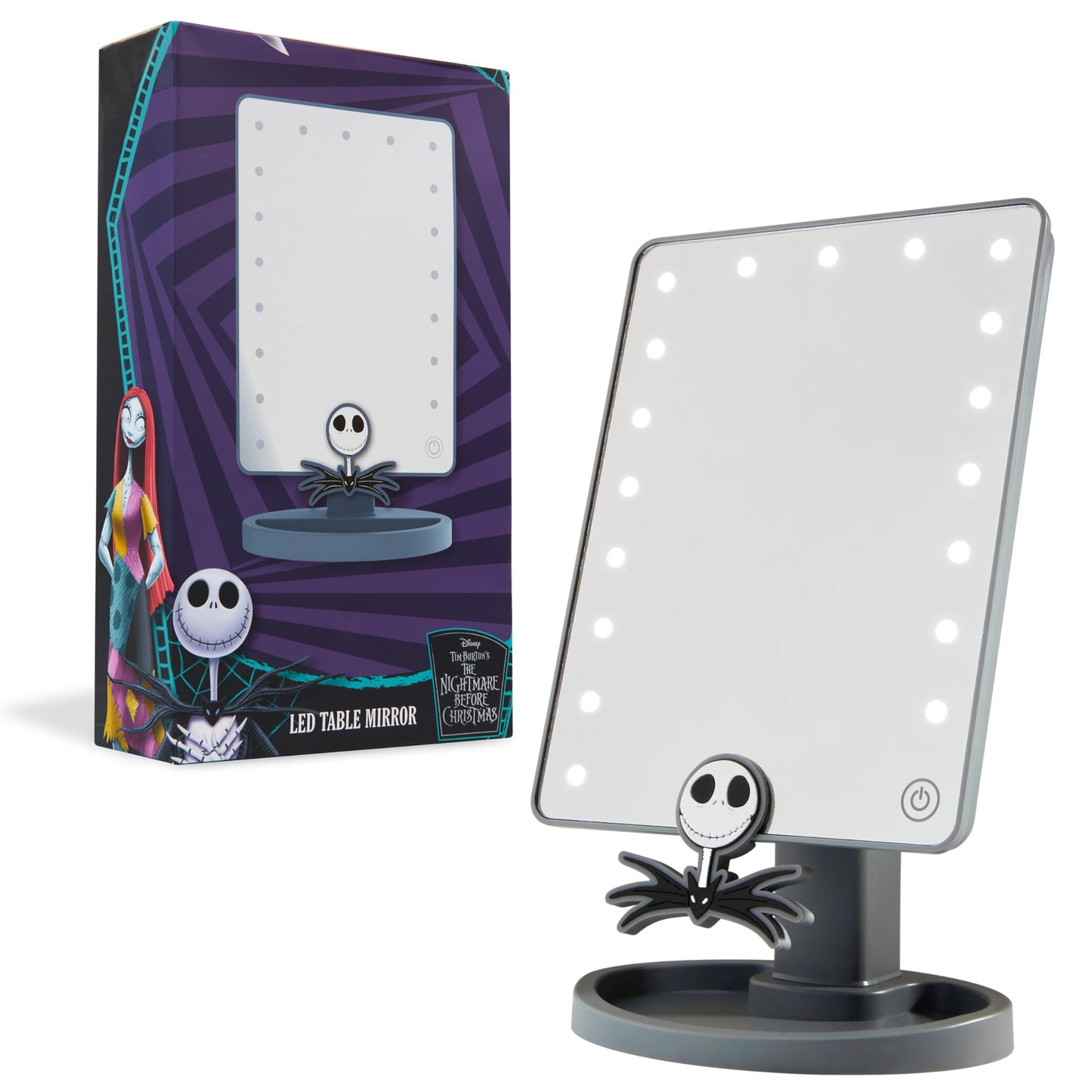 Disney The Nightmare Before Christmas LED Table Mirror for Girls, Teens, Women with Trinket Tray, Bedroom Decor, Gifts for Women (Grey)