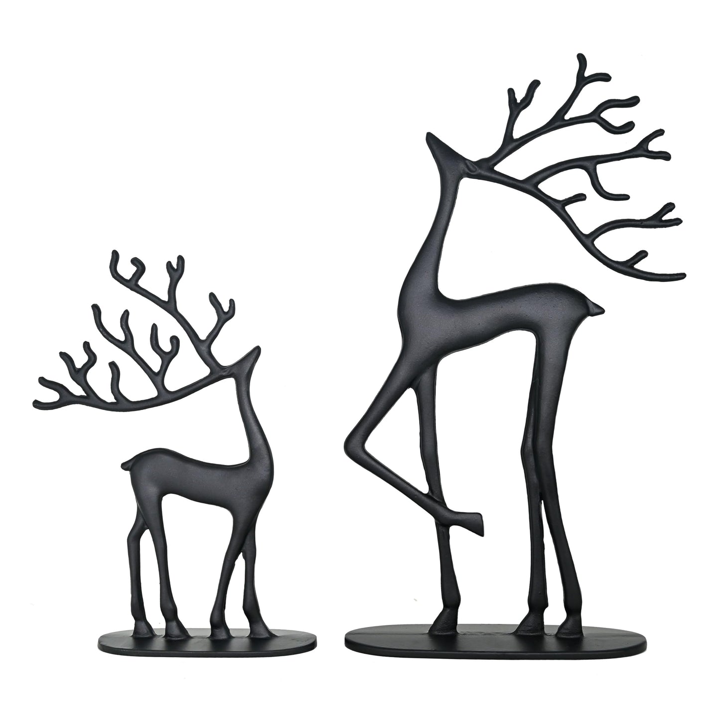 Remenna Modern Reindeer Statues Set of 2 Cast Aluminum Black Deer Sculpture Accent Figurine, Decorative, Christmas Tabletop Ornaments for Mantel Fireplace Living Room Bedroom Home Decor