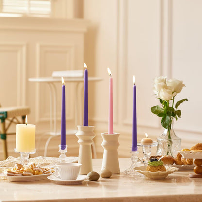 Pickood 10-Inch Tall Dripless Advent Candles Set of 12, Tapered Candles, Perfect for Christmas - Smokeless, Unscented, Long Burning - Hand Poured, Colored Tall Candlesticks - Pink and Purple