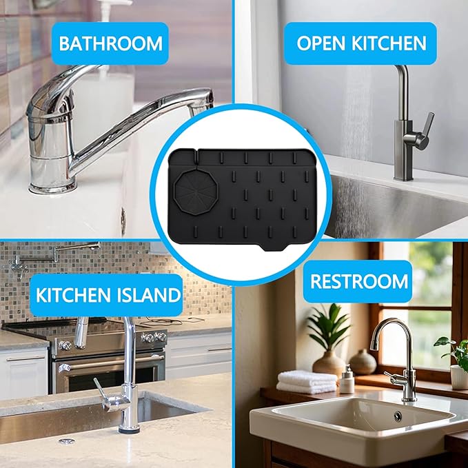 2 Pieces Black Faucet Guard & Draining Mat 8.3" Mini Splash Guard Faucet Handle