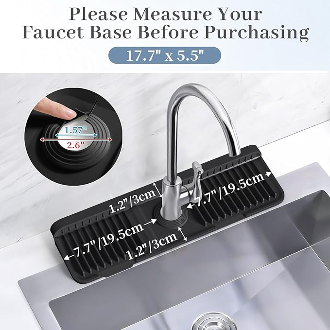 PoYang 17.7 inch Faucet Mat for Kitchen Sink Splash Guard, 7° Slope Silicone
