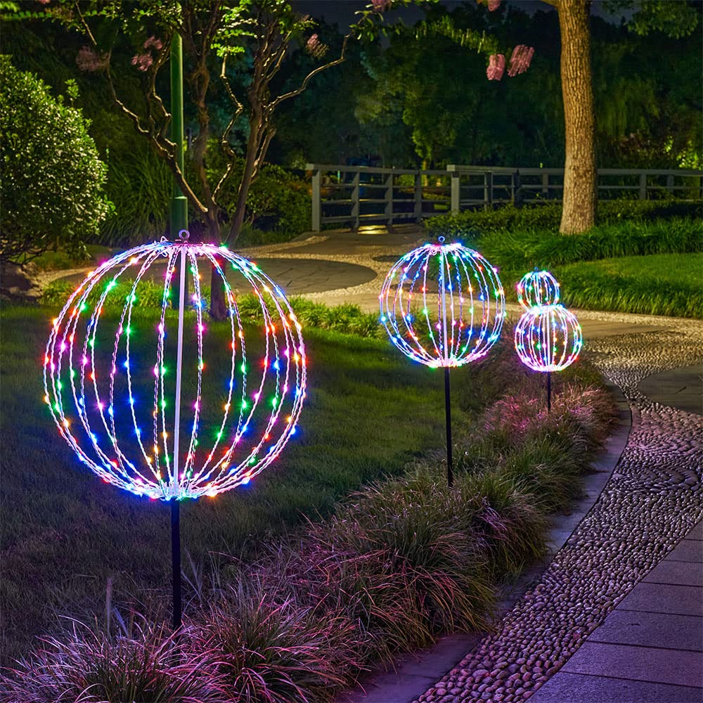 Lightshare 10IN 48LED Light Ball Yard Decoration Pathway Lights Sphere Light with Fold Flat Metal Frame Indoor Outdoor Waterproof Garden Lights, Plug in
