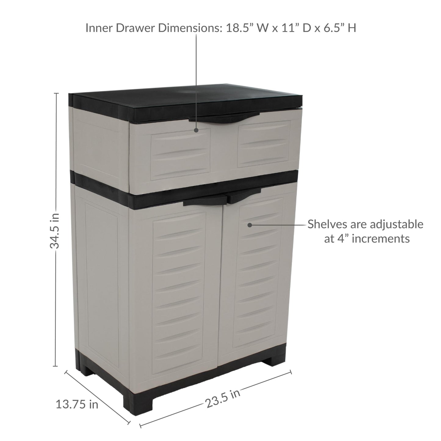 Sunnydaze 34.5" H Resin Garage Storage Cabinet - Garage Cabinet with Adjustable Shelf - Freestanding Utility Storage for Laundry Room, Office, Basement - Gray