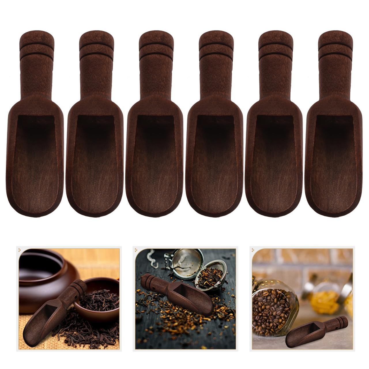 Unomor 6-Piece Mini Wooden Spice Spoons 3" Set – Dark-Brown Ergonomic Handle for Precise Salt, Tea & Candy Scooping – Compact Reusable Utensils for Jars, Home Kitchen, Café & Gift