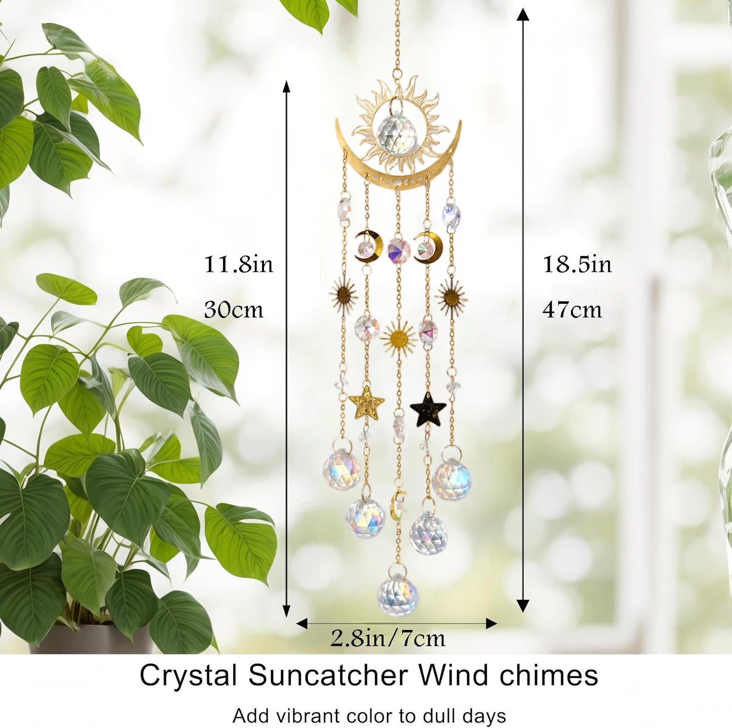 Sun and Moon Crystal Suncatcher for Window Hanging, Prism Sun Catcher with Chain and Hook, Rainbow Maker for Ceiling Porch Indoor Window Home Garden Christmas Day Party Wedding Decoration
