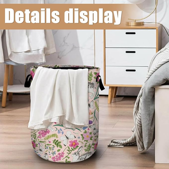 Bunny Rabbit Laundry Basket, Foldable Rabbit Flower Laundry Hamper Tote Bag