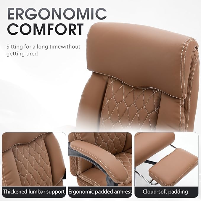 High Back Office Chair with Footrest, 155° Reclining Leather Comfy Desk Chair