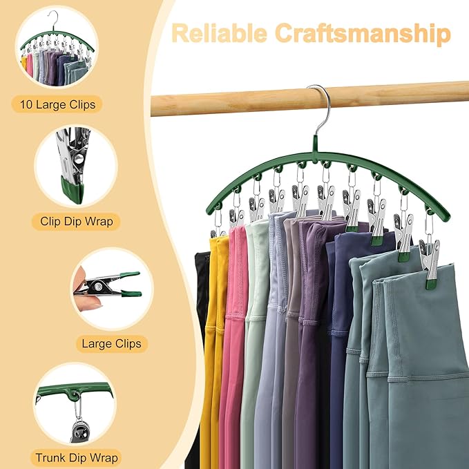 Legging Organizer for Closet, Metal Yoga Pants Hangers 4 Pack w/10 Clips Holds