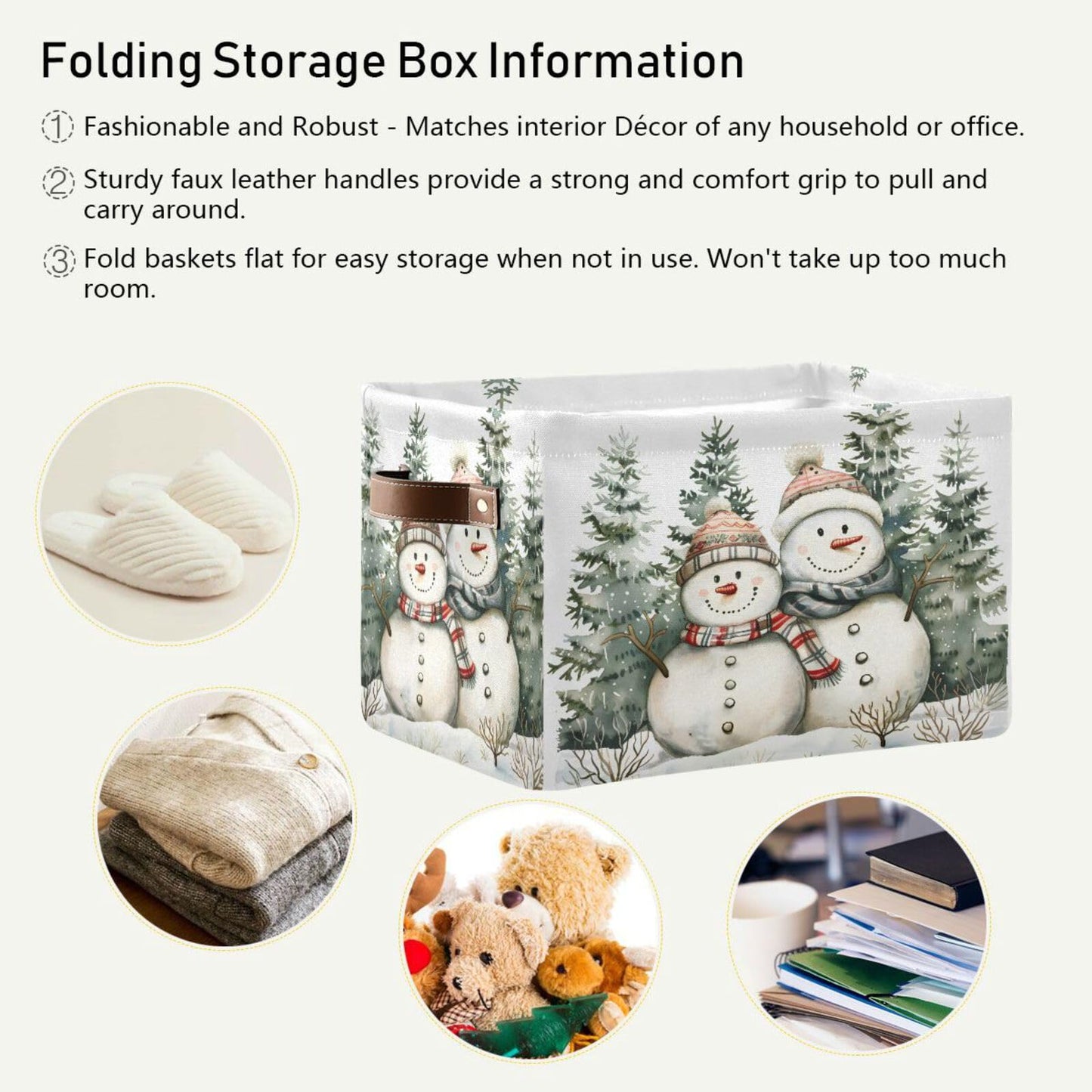 senya Christmas Storage Basket, Forest Winter Christmas Snowman Foldable Fabric Collapsible Storage Bins Organizer Bag for Storage Clothes
