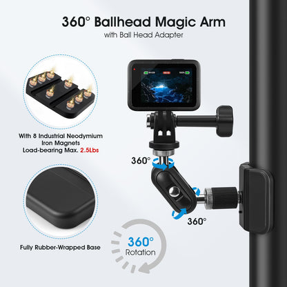 Magnetic Camera Fence Mount for Sports Recording, Universal Pole Mount fits for GoPro Insta360 X5 Mevo Camera, Flexible Fold Magnet Base for Flat & Curved Surfaces, Gym & Training Video Mount