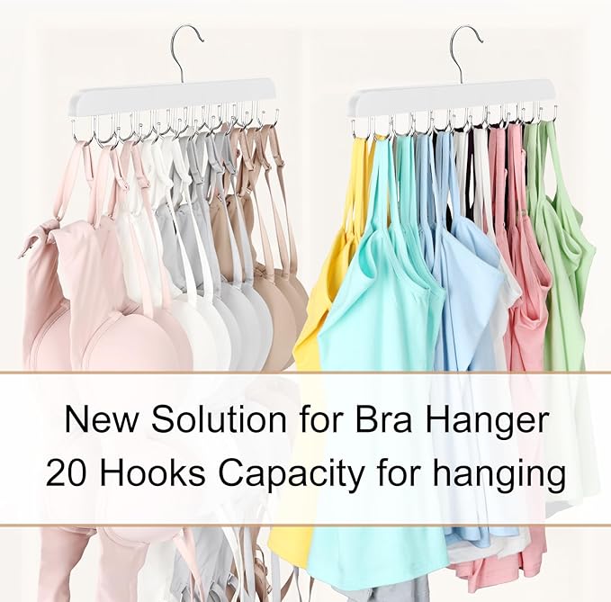 Bra Hanger for Closet, Tank Top Hanger 20 Hooks Capacity Foldable Wood Space