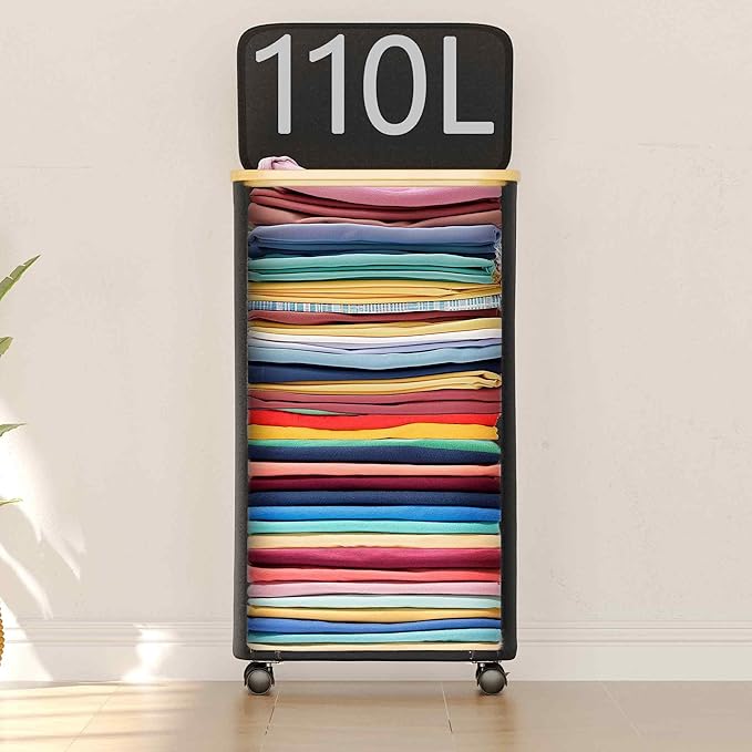 SUOCO Laundry Hamper on Wheels 100L, Clothes Basket