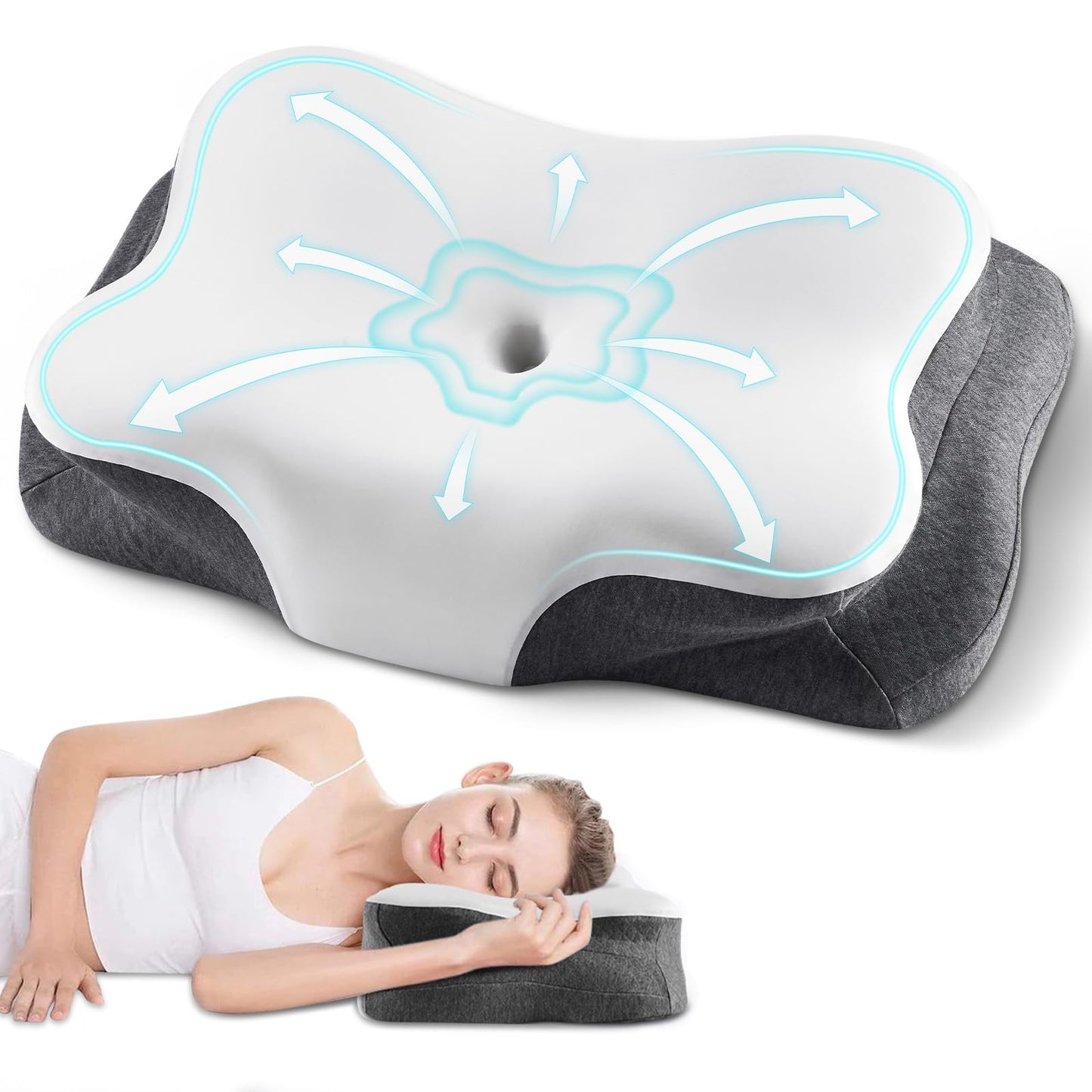 Cervical Neck Pillow, Ergonomic Side Sleeper Pillow for Neck Support, Cooling Memory Foam Pillows for Sleeping, Contour Orthopedic Bed Pillows for Side Back Stomach Sleepers with Removable Pillowcase